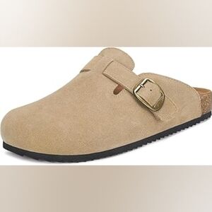 Unisex Suede Clogs Genuine Leather Mules Cork Footbed Sandals, Arch Support, 5